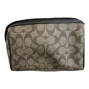 Coach Signature Canvas Cosmetic Bag Black /brown 6Hx9Wx3D